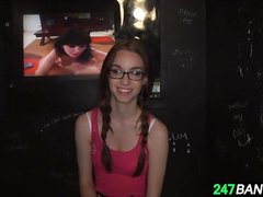 Nerdy White Girl with glasses Guzzles 4 Dicks in the gloryhole_1.1